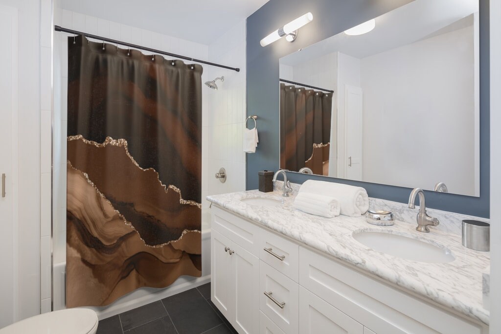 Agate Quartz and Marble Fancy Boho Shower Curtain with Earth Tone Print