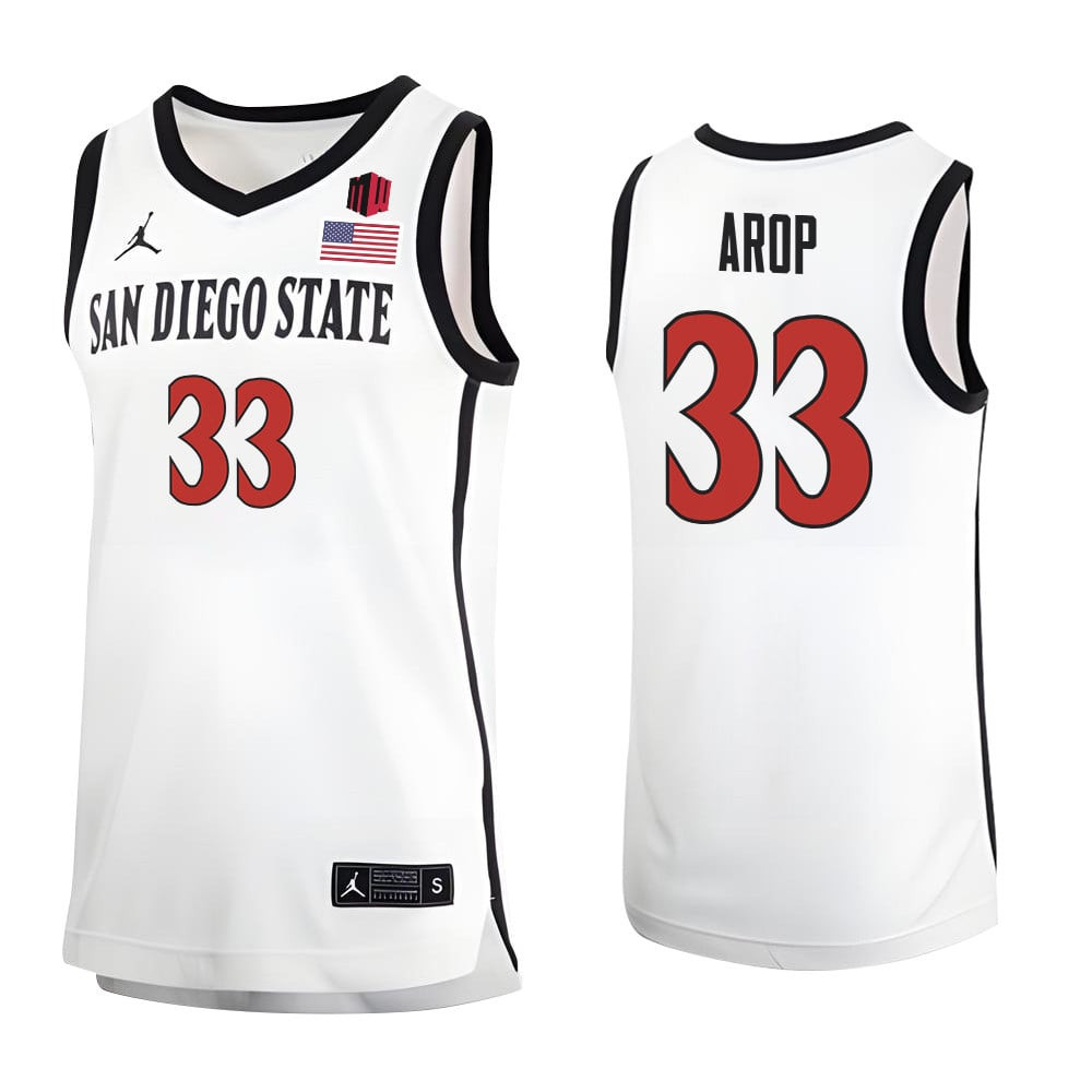 Aguek Arop 33 San Diego State Aztecs 2023 Basketball Jersey MW Logo- Men White