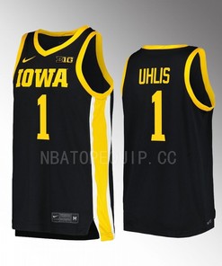 Ahron Uhlis 1 Iowa Hawkeyes 2022-23 Uniform Jersey College Basketball Black