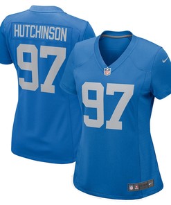 Aidan Hutchinson 97 Detroit Lions Women's 2022 Draft First Round Pick Game Jersey In Blue With Stripe Pattern