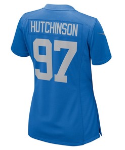 Aidan Hutchinson 97 Detroit Lions Women's 2022 Draft First Round Pick Game Jersey In Blue With Stripe Pattern