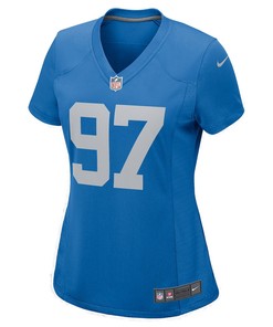 Aidan Hutchinson 97 Detroit Lions Women's 2022 Draft First Round Pick Game Jersey In Blue With Stripe Pattern