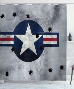 Airplane and Star Print Shower Curtain - Aviation-themed Bathroom Decor 