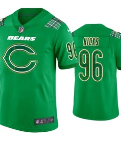 Akiem Hicks Chicago Bears #96 Jersey St. Patricks Day Kelly Green Lucky - Men