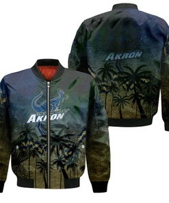 Akron Zips Bomber Jacket Coconut Tree Tropical Grunge - NCAA