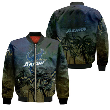 Akron Zips Bomber Jacket Coconut Tree Tropical Grunge - NCAA