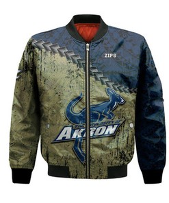 Akron Zips Bomber Jacket Grunge Polynesian Tattoo- NCAA