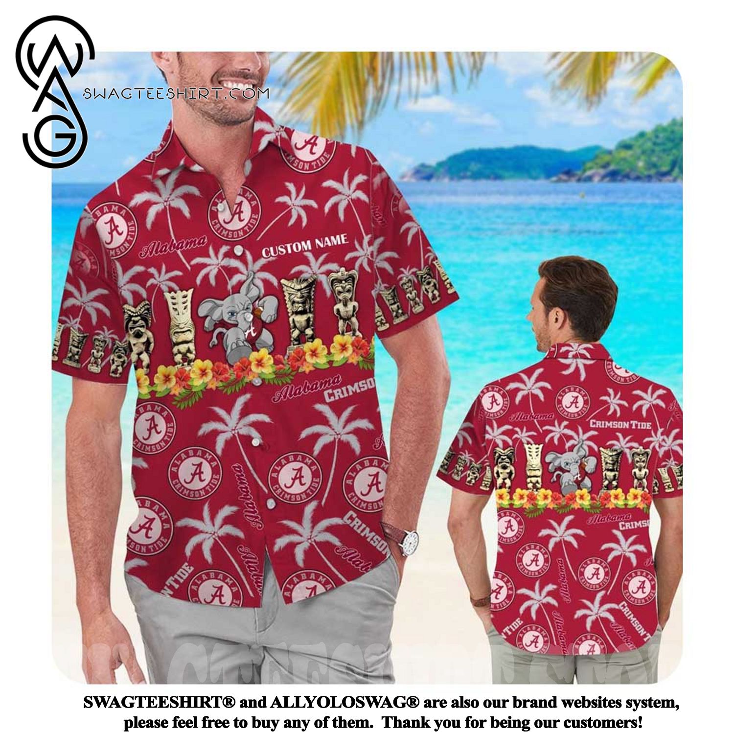 Alabama Crimson Tide Custom Name Parrot Floral Tropical Summer Hawaiian Shirt