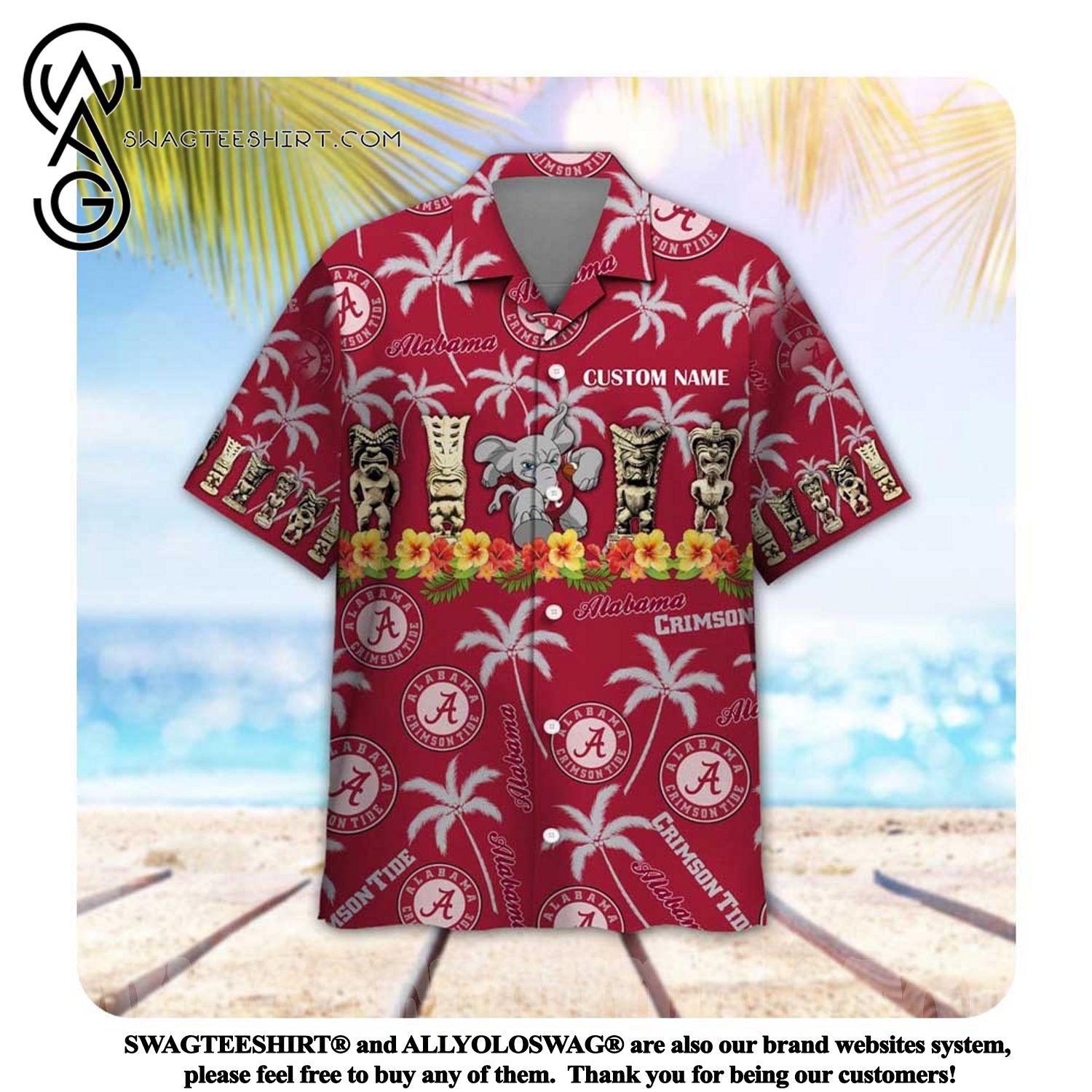 Alabama Crimson Tide Custom Name Parrot Floral Tropical Summer Hawaiian Shirt