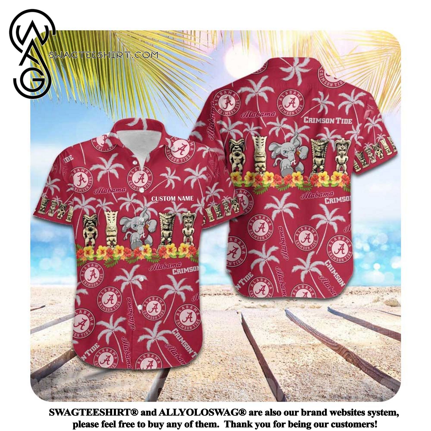 Alabama Crimson Tide Custom Name Parrot Floral Tropical Summer Hawaiian Shirt