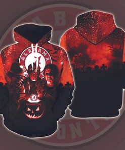 Alabama Crimson Tide Horror Movies Halloween 3D Hoodie All Over Printed, Football Bowl Subdivision Michael Myers Jason Voorhees
