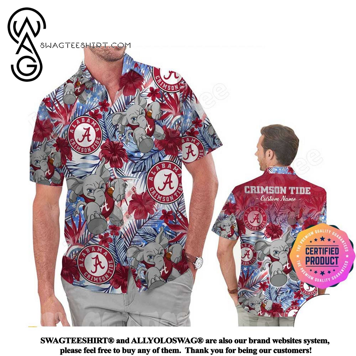 Alabama Crimson Tide Parrot Floral Tropical Aloha Hawaiian Shirt