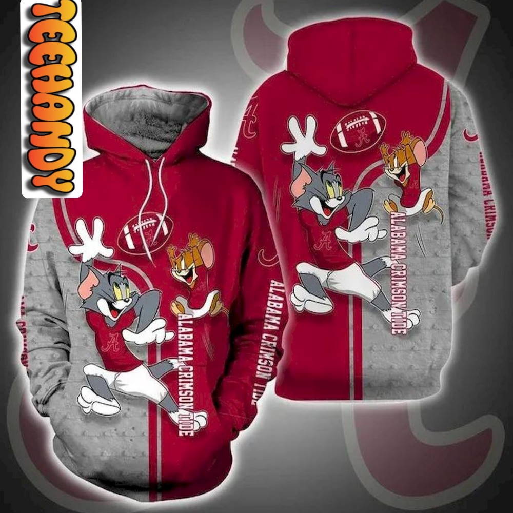 Alabama Crimson Tide Tom And Jerry 3D Hoodie