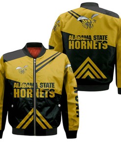 Alabama State Hornets Football Bomber Jacket  - Stripes Cross Shoulders - NCAA