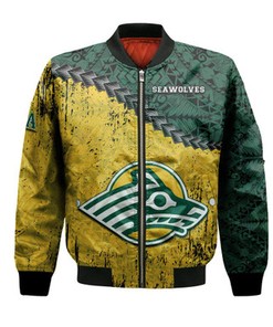 Alaska Anchorage Seawolves Bomber Jacket Grunge Polynesian Tattoo- NCAA
