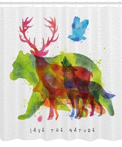 Alaska Animals Bear Wolf Animal Print Shower Curtain for Bathroom