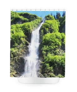 Alaskan Waterfall Shower Curtain - Relaxing Bathroom Decor with Scenic Nature Design 