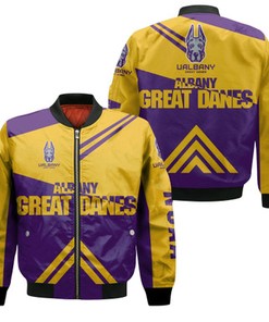 Albany Great Danes Basketball Bomber Jacket  - Stripes Cross Shoulders - NCAA
