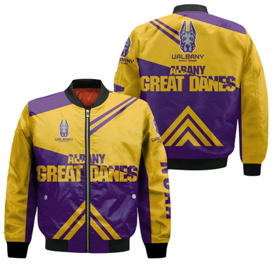 Albany Great Danes Basketball Bomber Jacket - Stripes Cross Shoulders - NCAA