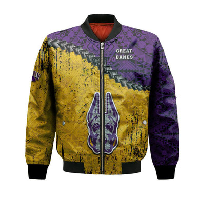 Albany Great Danes Bomber Jacket Grunge Polynesian Tattoo- NCAA