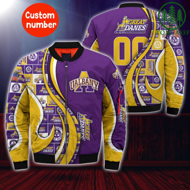 Albany Great Danes NCAA3 Custom Number Bomber Jacket for fans
