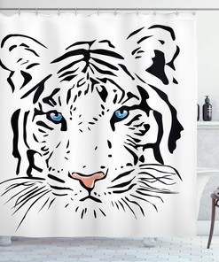 Albino Tiger Shower Curtain, Head with Ocean Blue Eyes Bathroom Decor