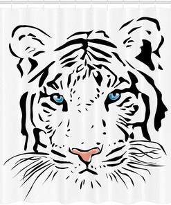 Albino Tiger Shower Curtain, Head with Ocean Blue Eyes Bathroom Decor