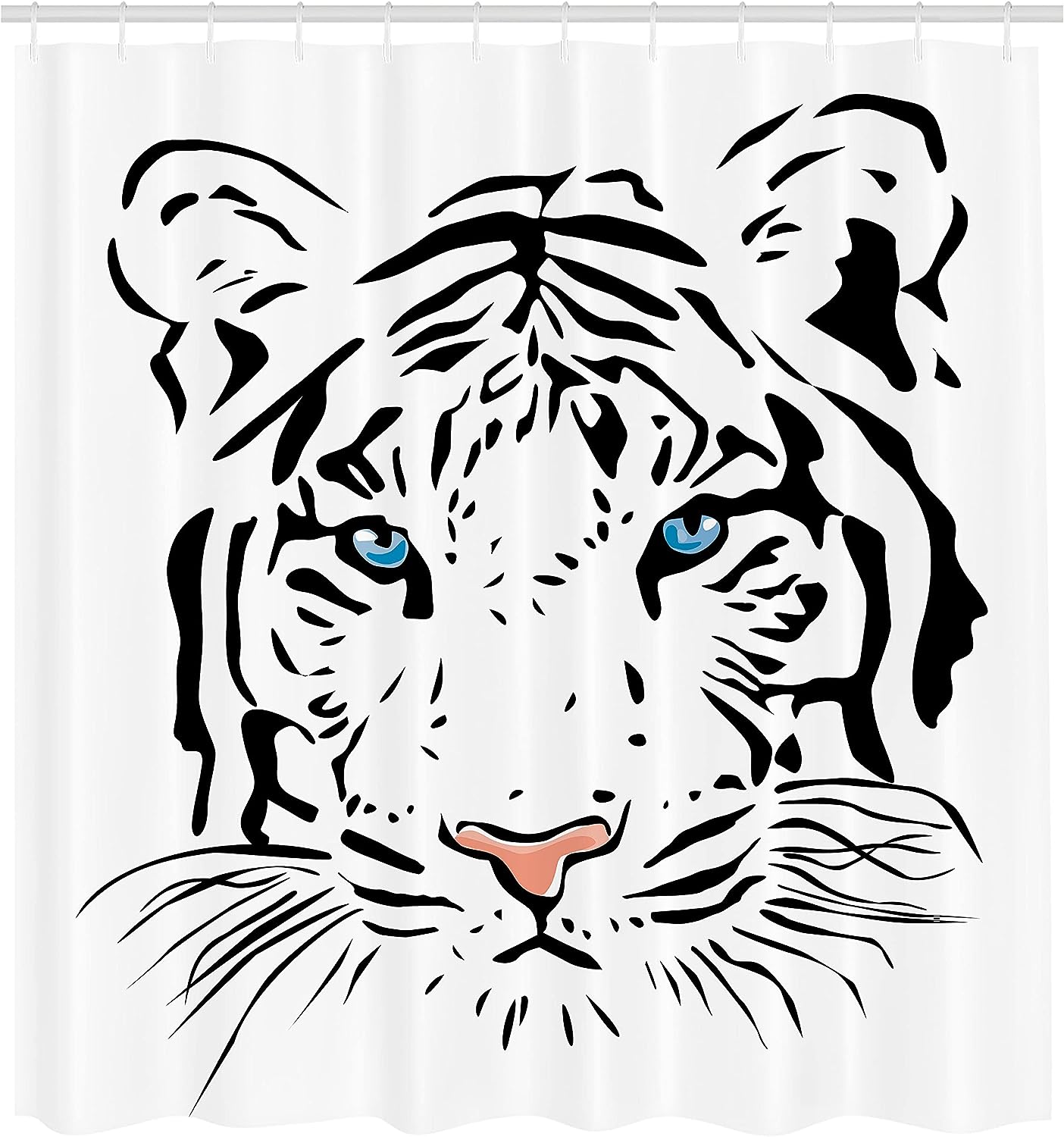 Albino Tiger Shower Curtain, Head with Ocean Blue Eyes Bathroom Decor