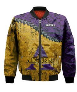 Alcorn State Braves Bomber Jacket Grunge Polynesian Tattoo- NCAA