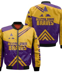 Alcorn State Braves Football Bomber Jacket  - Stripes Cross Shoulders - NCAA