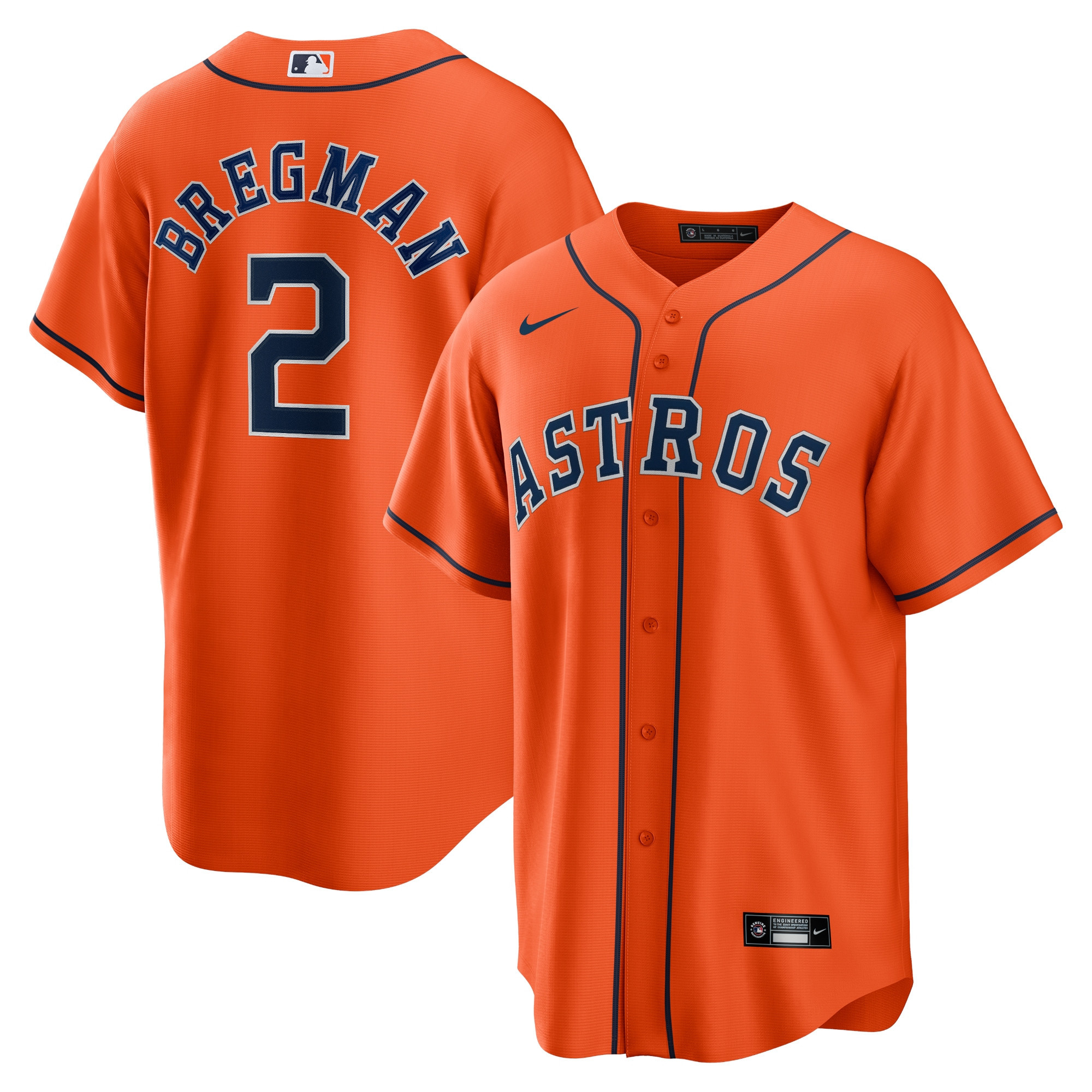 Alex Bregman Houston Astros Alternate Replica Player Name Jersey Orange Mlb