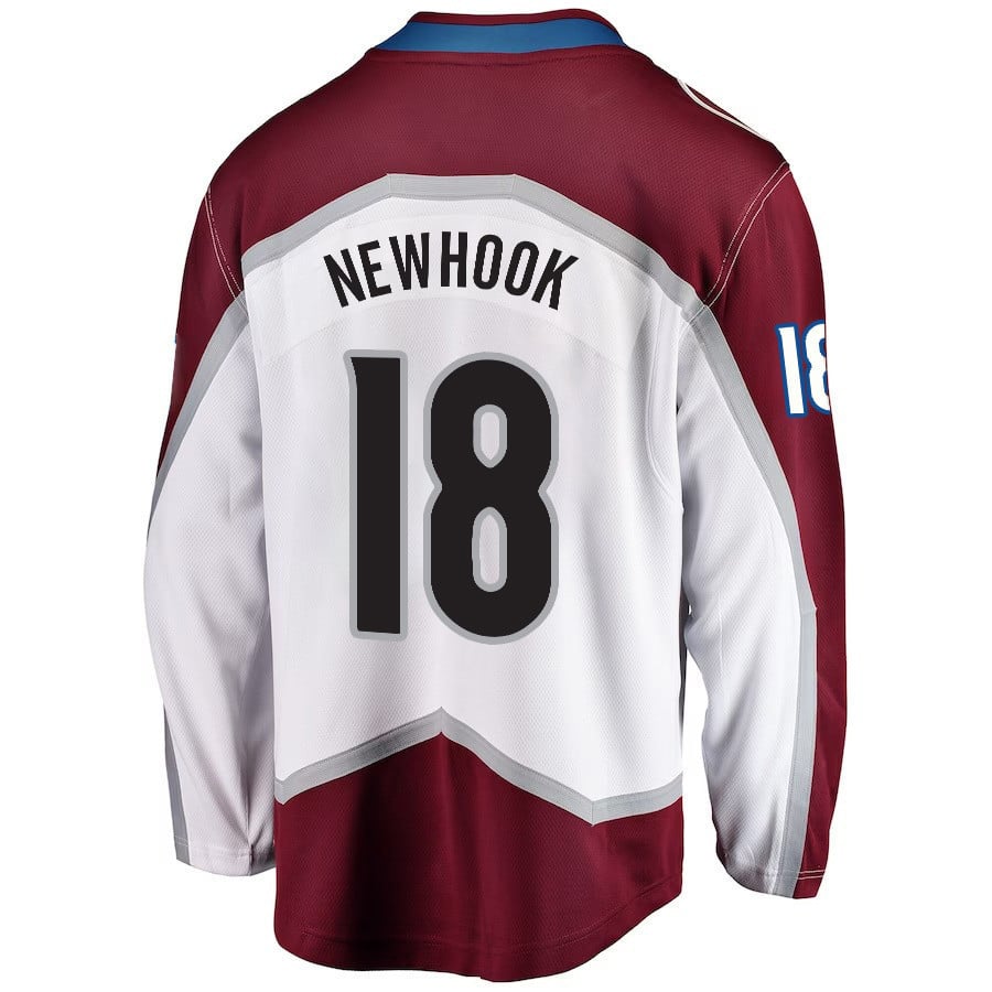 Alex Newhook 18 Colorado Avalanche Stanley Cup 2023 Playoffs Patch Away Breakaway Men Jersey - White