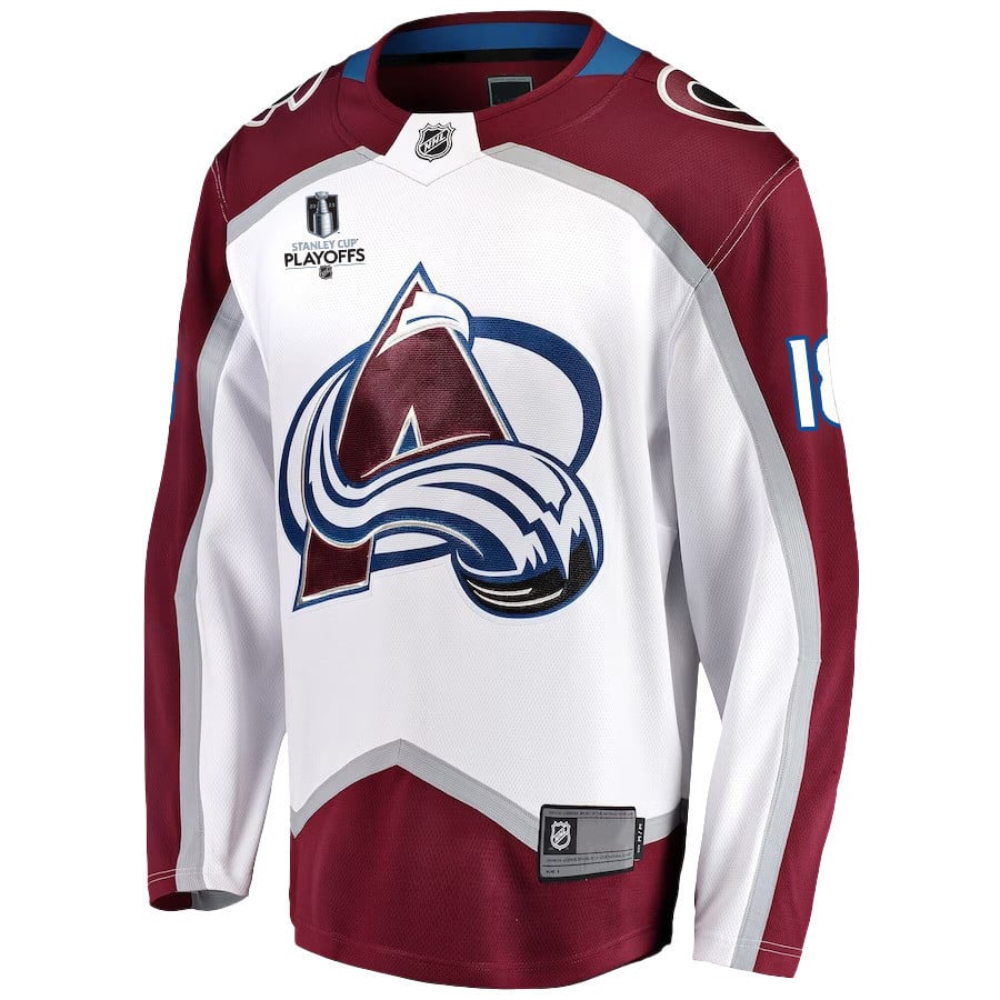 Alex Newhook 18 Colorado Avalanche Stanley Cup 2023 Playoffs Patch Away Breakaway Men Jersey - White