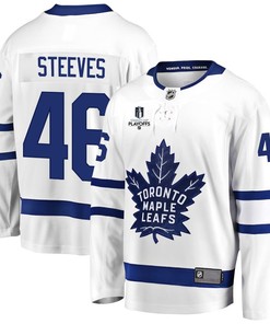 Alex Steeves 46 Toronto Maple Leafs Stanley Cup 2023 Playoffs Patch Away Breakaway Men Jersey - White