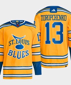 Alexei Toropchenko 13 Reverse Retro 2.0 2022 St. Louis Blues Yellow Jersey Primegreen