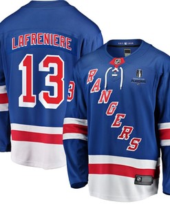 Alexis Lafreniere 13 New York Rangers Stanley Cup 2023 Playoffs Patch Home Breakaway Men Jersey - Blue