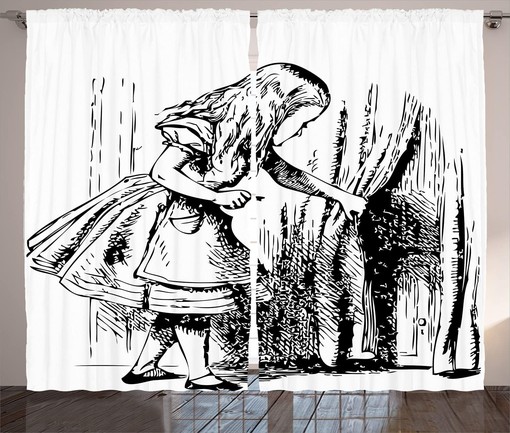 Alice in Wonderland Adventure Window Drapes for Living Room, Black White