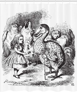 Alice in Wonderland Big Bird Sketch Shower Curtain, Black and White Bathroom Decor