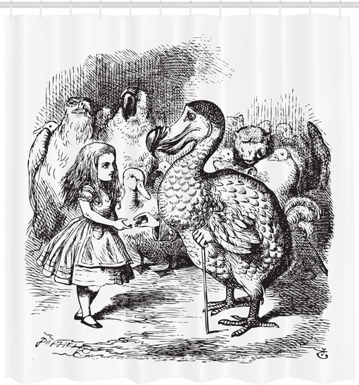 Alice in Wonderland Big Bird Sketch Shower Curtain, Black and White Bathroom Decor