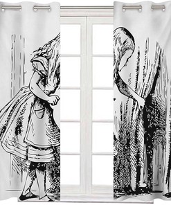 Alice in Wonderland Black White Privacy Curtain Sunlight Block Window Drapes for Home Office