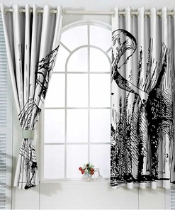 Alice in Wonderland Black White Privacy Curtain Sunlight Block Window Drapes for Home Office