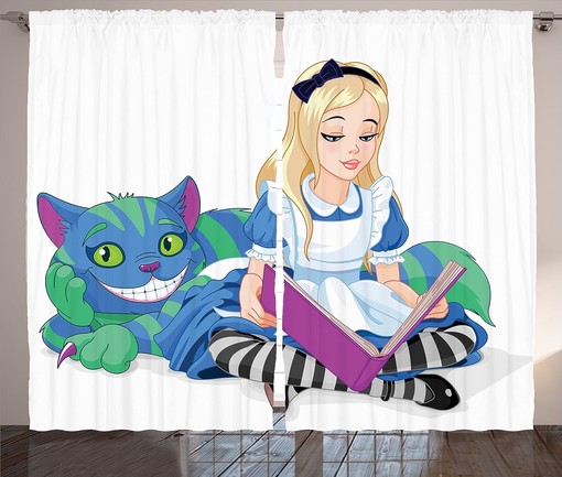 Alice in Wonderland Cartoon Curtains for Living Room, Multicolor