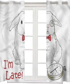 Alice in Wonderland Cartoon Rabbit Blackout Curtain Panel for Sliding Glass Door