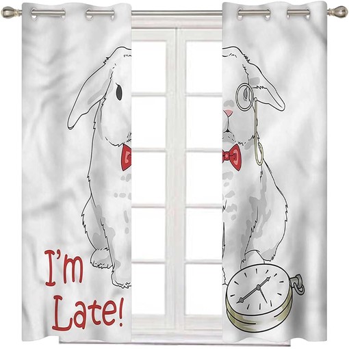 Alice in Wonderland Cartoon Rabbit Blackout Curtain Panel for Sliding Glass Door