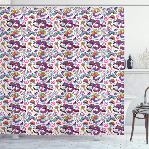Alice in Wonderland Hand-Drawn Shower Curtain, Multicolor Bathroom Decor