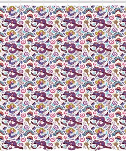 Alice in Wonderland Hand-Drawn Shower Curtain, Multicolor Bathroom Decor