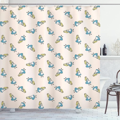 Alice in Wonderland New Adventure Shower Curtain, Cartoon Print Bathroom Decor