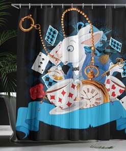 Alice in Wonderland Rabbit Motion Shower Curtain, Character Cartoon Bathroom Decor 