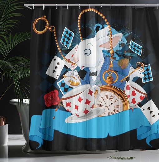 Alice in Wonderland Rabbit Motion Shower Curtain, Character Cartoon Bathroom Decor