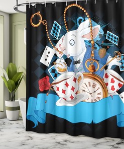 Alice in Wonderland Rabbit Motion Shower Curtain, Character Cartoon Bathroom Decor